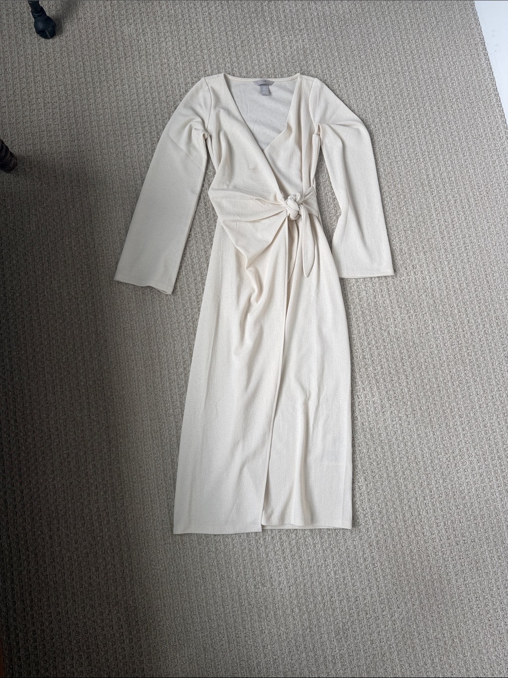 H&M Cream Wrap-Style Long Sleeve Midi Dress